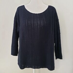 Guess Womens Open Knit Sweater SMALL Oversized Beachy Back Zip Casual